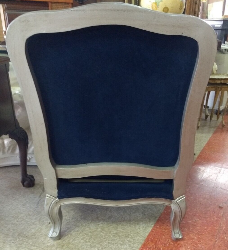 Blue Velvet Silver Frame Armchair back