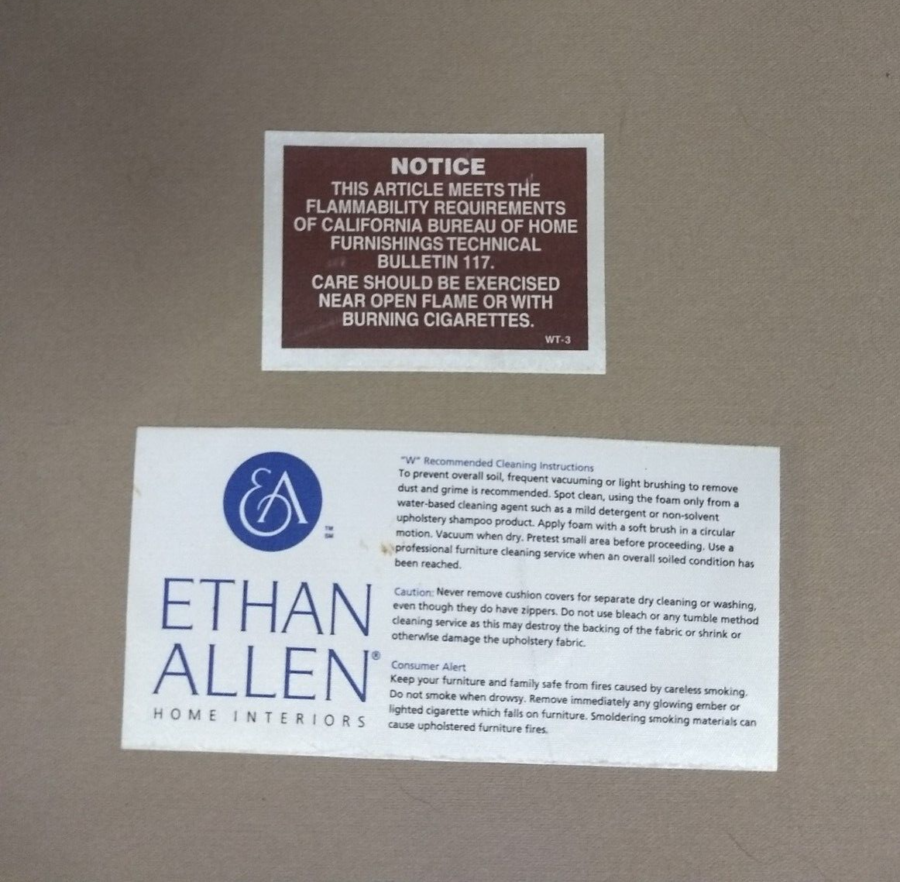 Oversize Ethan Allen Harris Armchair label