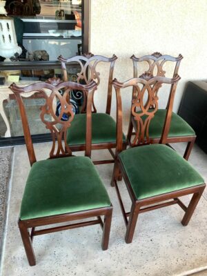 Set of Four Dining Chairs with Green Seats