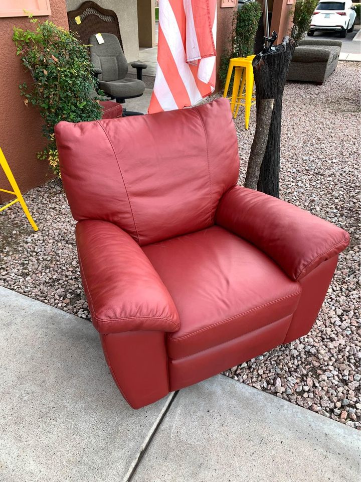 Red Leather Rocker Recliner closed