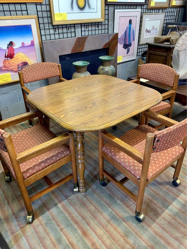 Dining Table and 4 Wheeled Chairs