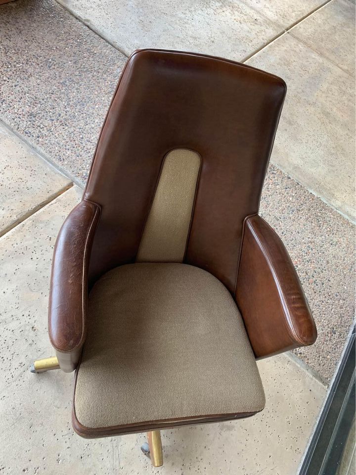 2 Mid-Century Office Chairs brown chair seat
