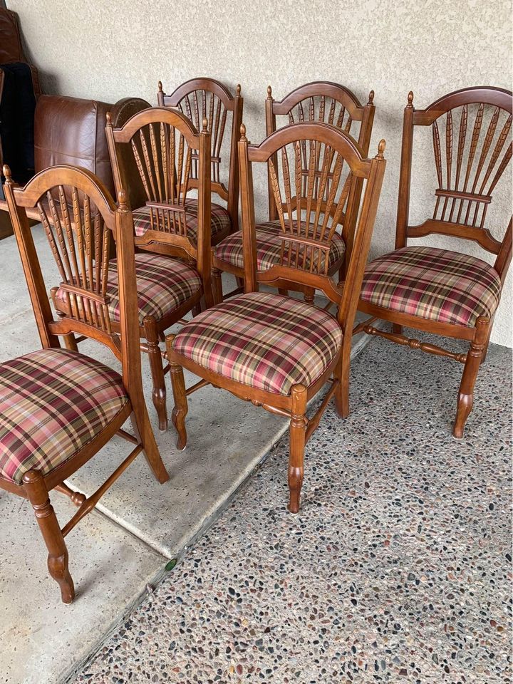 Ethan Allen Dining Chairs Plaid Seats angle