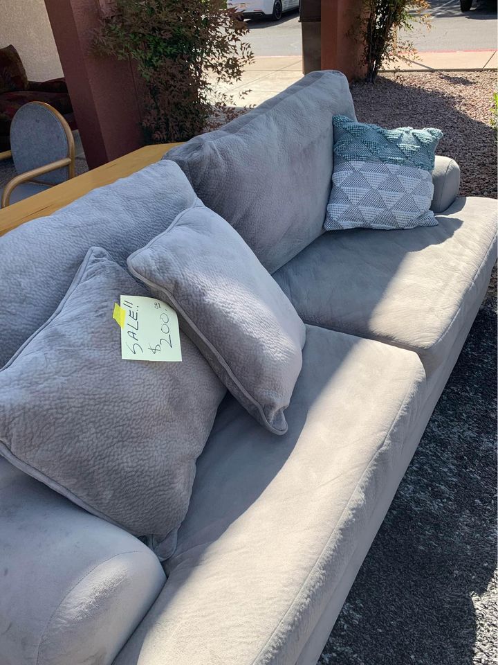 Large Gray Velour Sofa angle