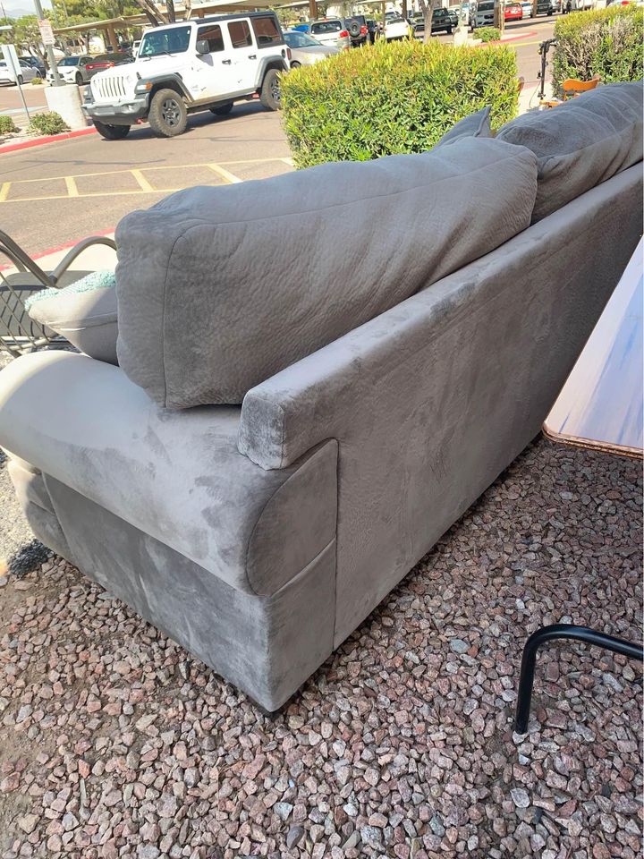 Large Gray Velour Sofa back
