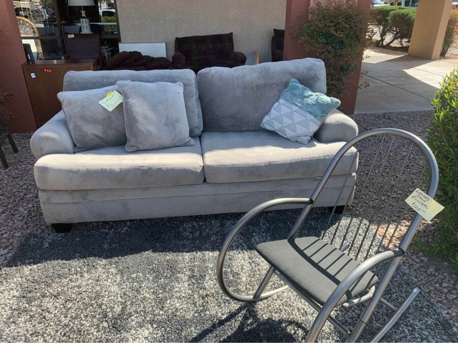 Large Gray Velour Sofa front