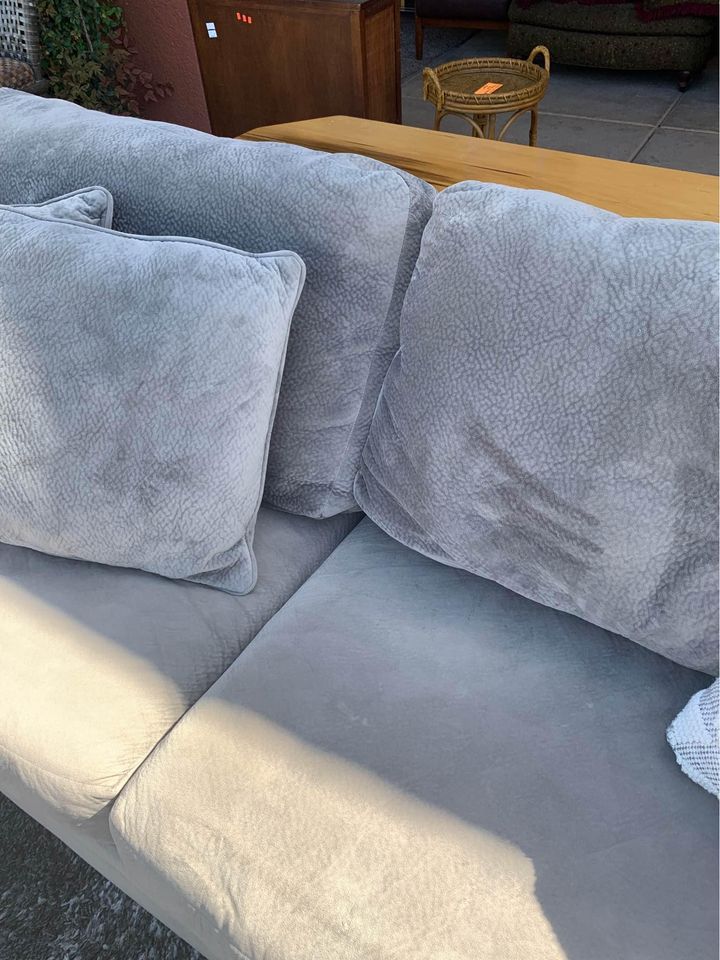 Large Gray Velour Sofa seat