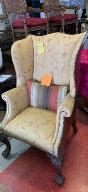 Silk And Leather Wingback Chair