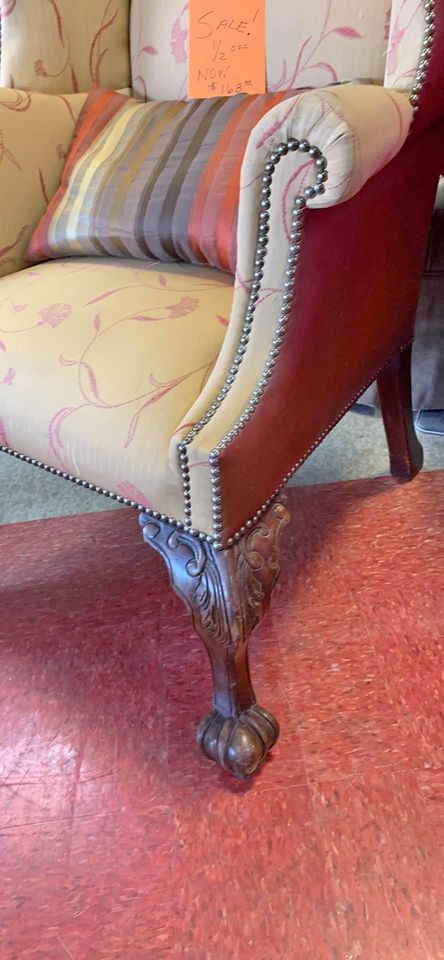Silk And Leather Wingback Chair feet