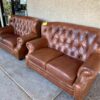 Pair of Tufted Leather Loveseats