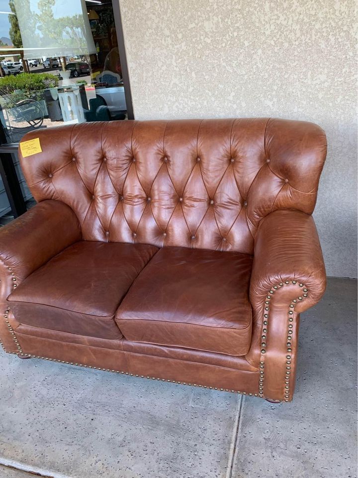 Pair of Tufted Leather Loveseats single