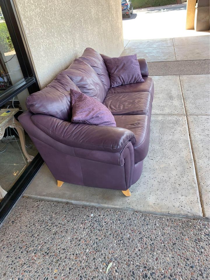 Purple Leather Sofa side