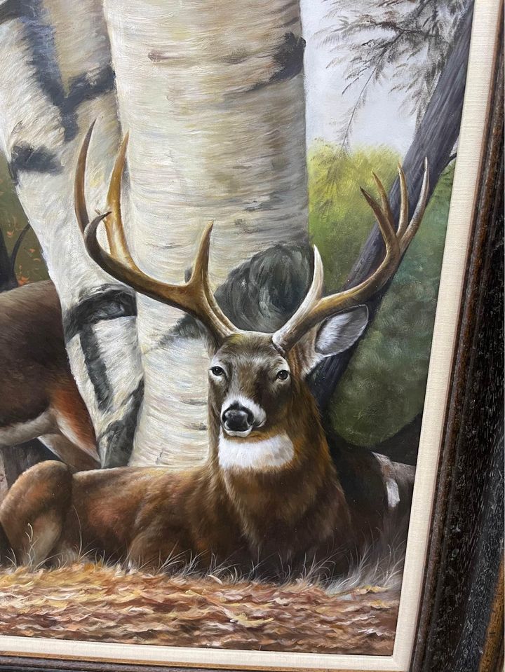 Large Deer Family Painting buck detail