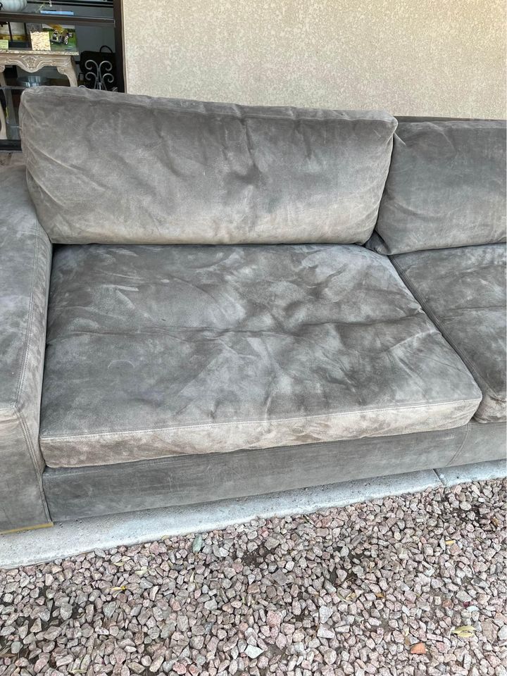 Large Gray Suede Sofa seat