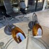 Glass And Iron Wall Sconces pair