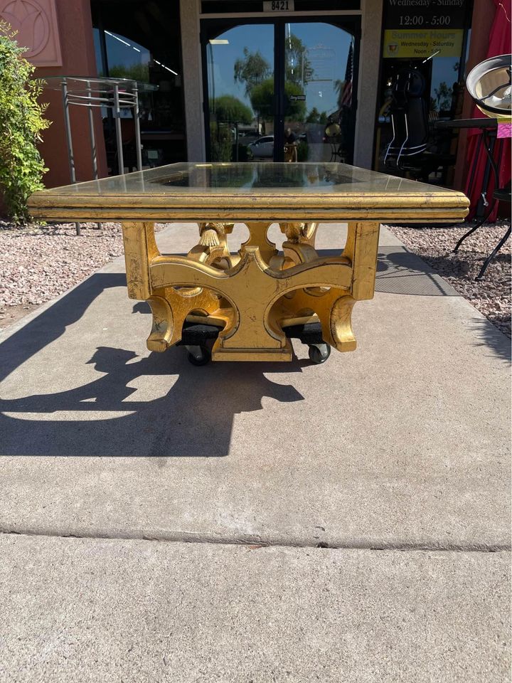 Large Gold Glass Top Coffee Table end