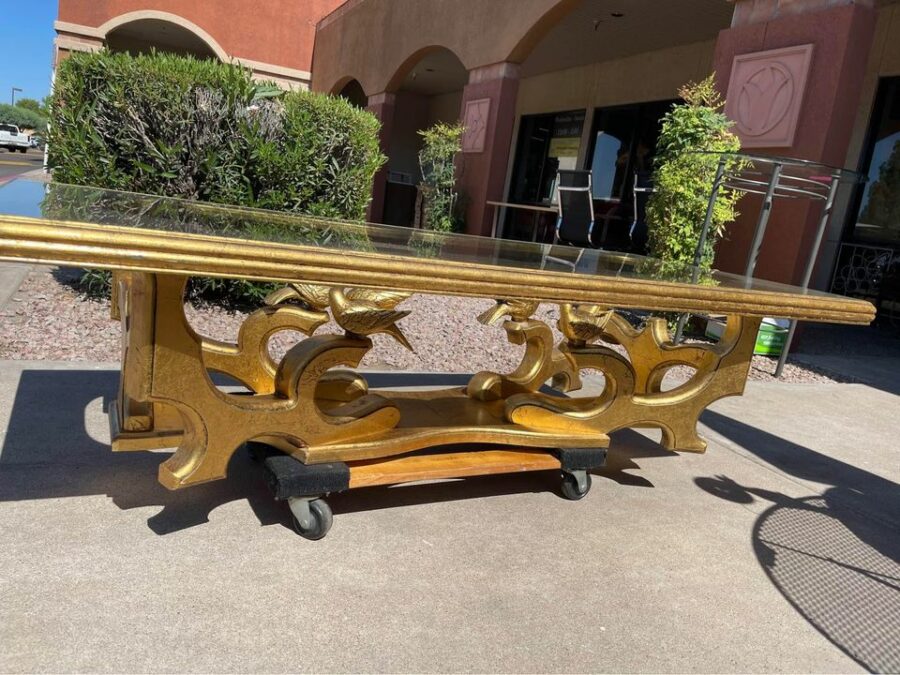 Large Gold Glass Top Coffee Table side