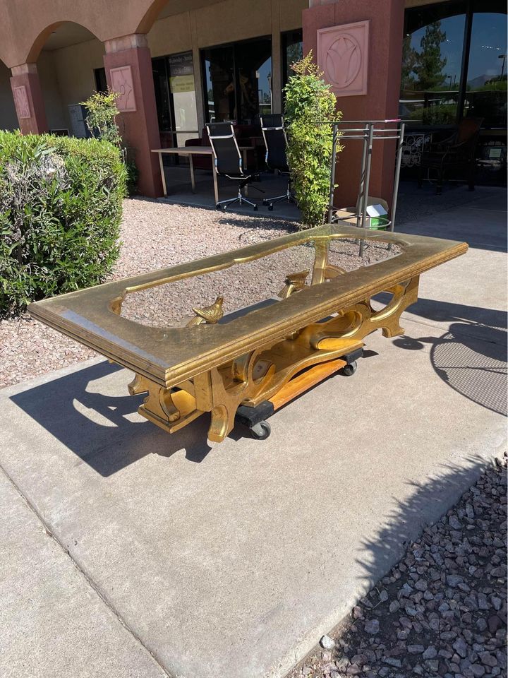 Large Gold Glass Top Coffee Table
