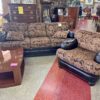 Leather and Cloth Sofa and Chair