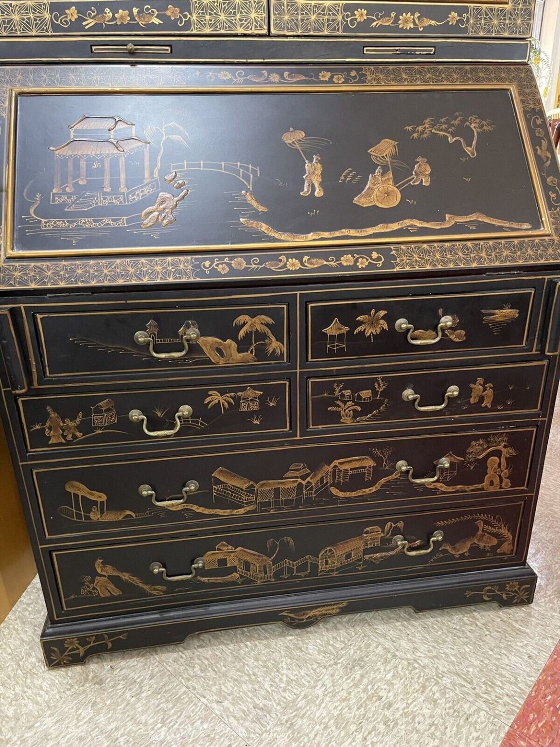 Oriental Style Secretary Desk lower drawers front