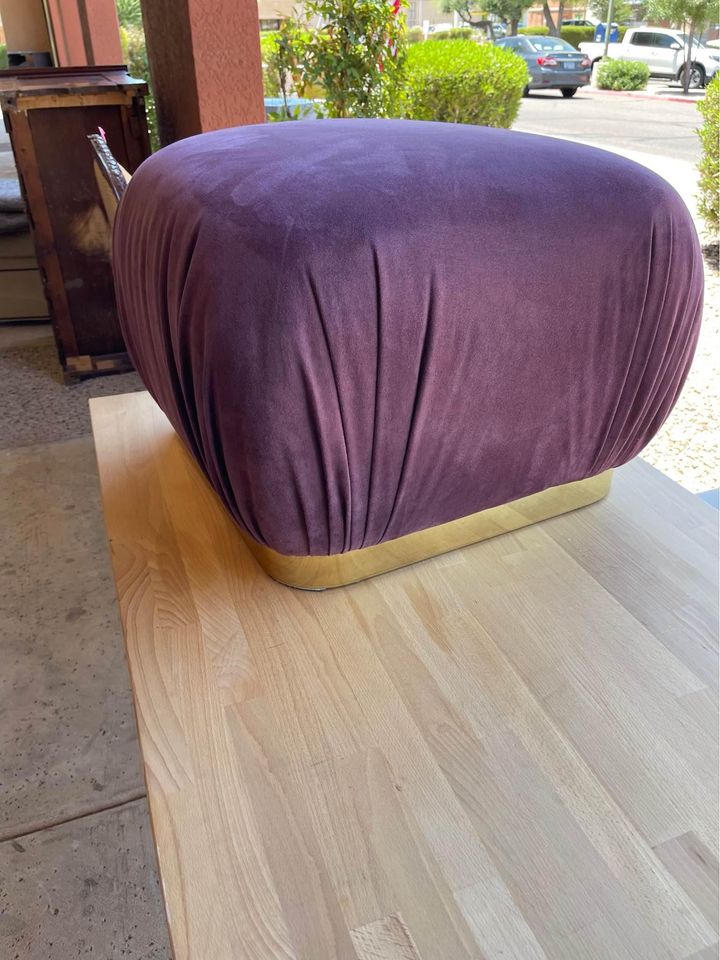 Purple Puff Ottoman With Gold Base side