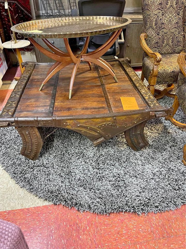 Wood and Metal Ox Cart Coffee Table