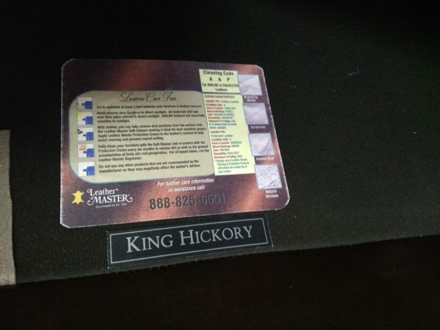 King Hickory Leather Sofa label
