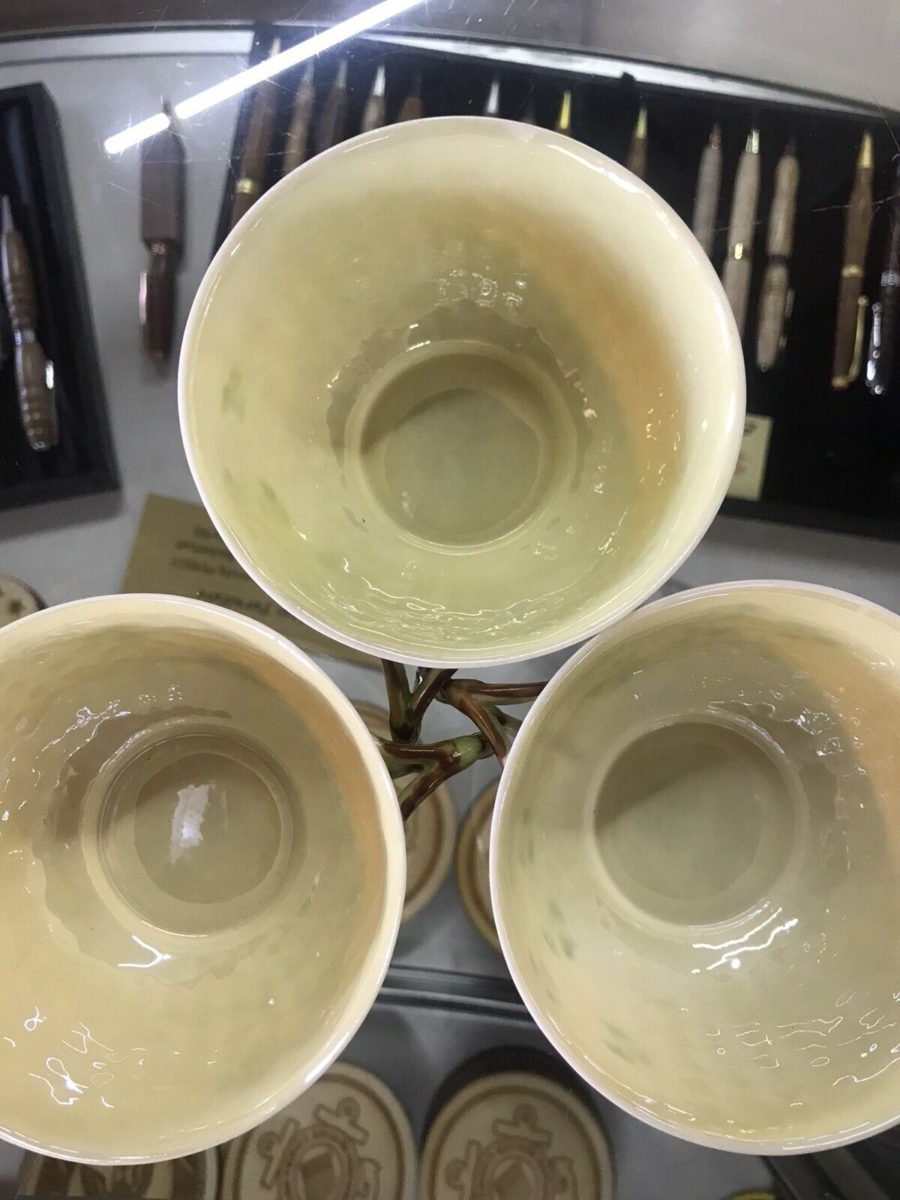 Belleek Pottery Shamrock Tea Cups inside