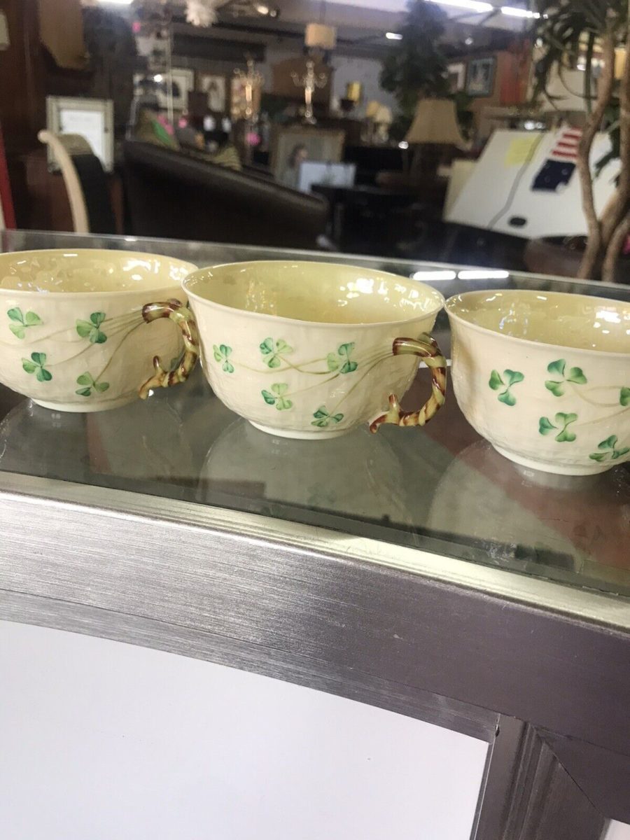 Belleek Pottery Shamrock Tea Cups line