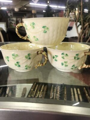 Belleek Pottery Shamrock Tea Cups