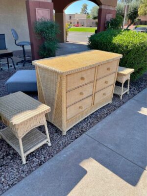 Wicker Dresser with Matching Tables
