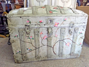 Antique Steamer Trunk with Painted Flowers