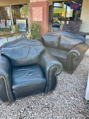 Black Leather Chair and Loveseat