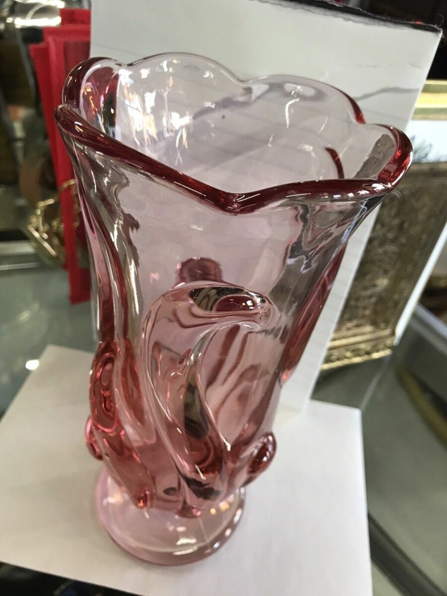 Fenton Ocean Waves Pink Glass Vase angle