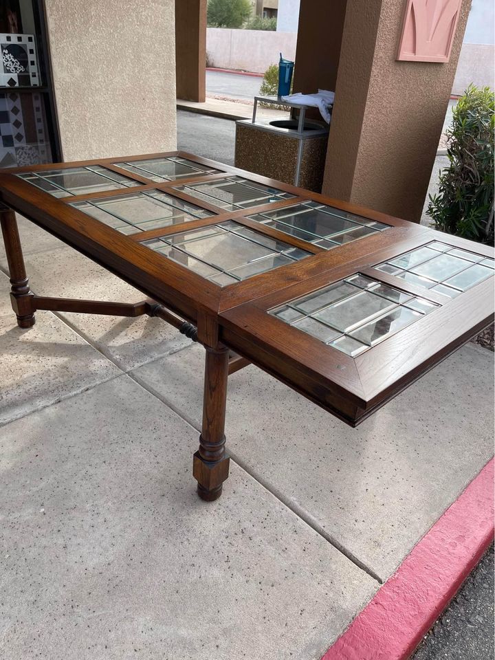 Large Dining Table with Glass Inserts