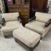 Leather and Cloth Armchairs with Ottoman
