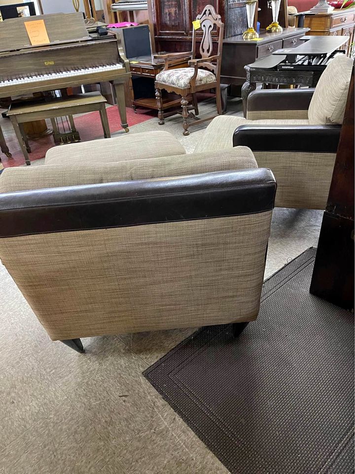 Leather and Cloth Armchairs with Ottoman back