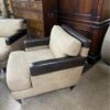 2 Leather and Cloth Armchairs with Ottoman