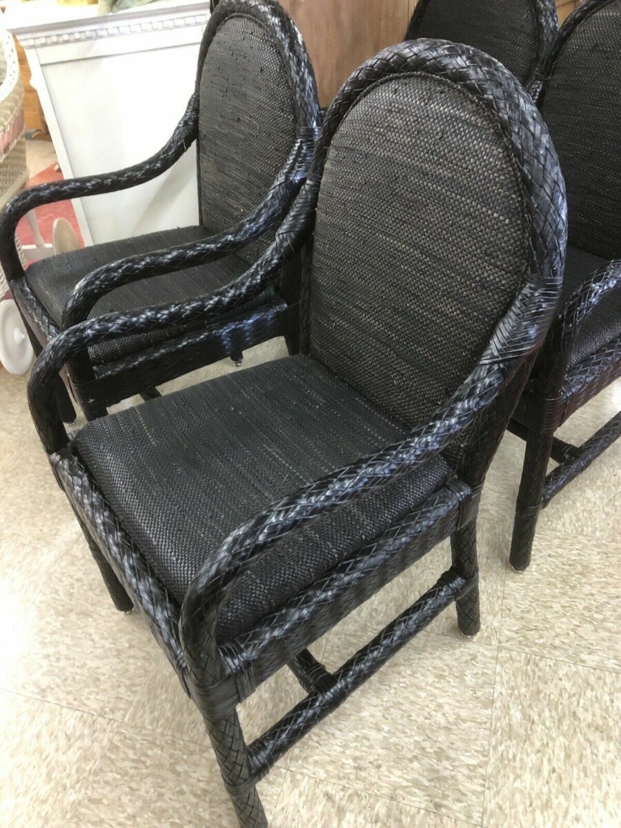 Set of 2 Black Armchairs with Braided Black Leather