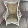White Wicker Rocker with Magazine Holder Armrest