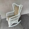 White Wicker Rocker with Magazine Holder Armrest