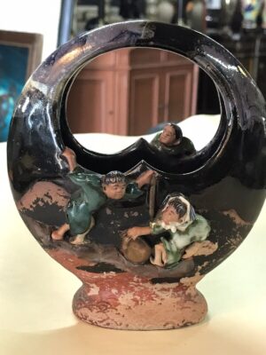 Antique Japanese Sumida Gawa Pottery Moon Vase Antique Japanese Sumida Gawa Pottery Moon Vase