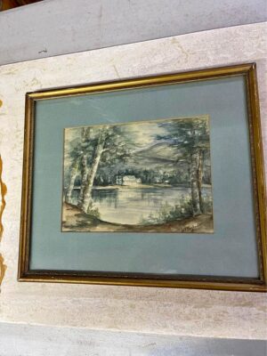 Antique Watercolor Painting from 1911 - House by a Lake