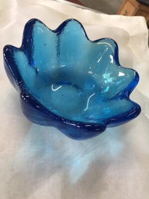 Blenko Turquoise Blue Lotus Glass Bowl