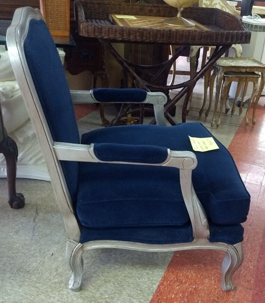 Massoud Blue Velvet Silver Frame Armchair