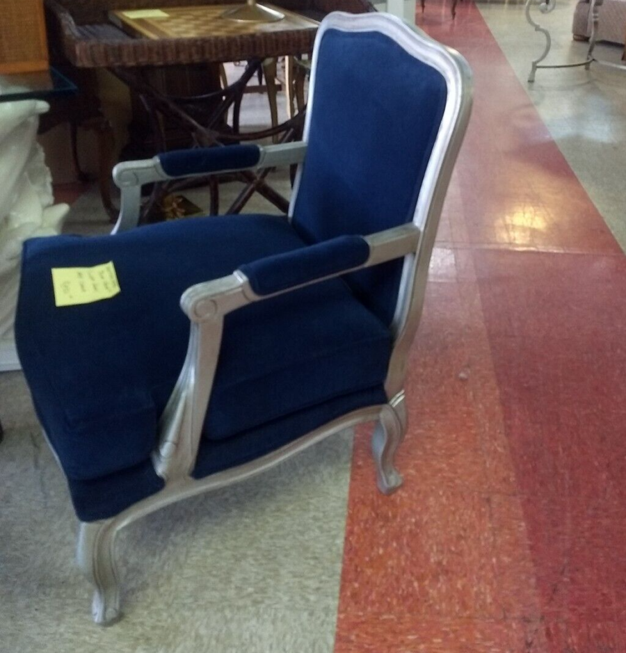 Massoud Blue Velvet Silver Frame Armchair