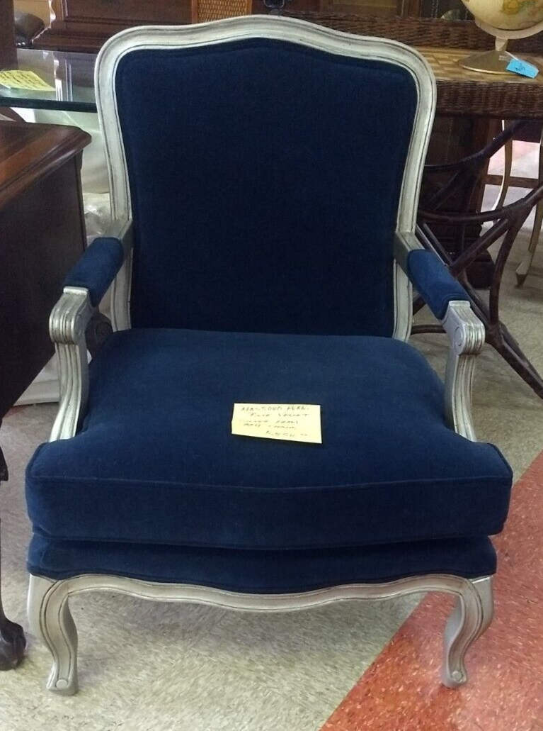 Massoud Blue Velvet Silver Frame Armchair