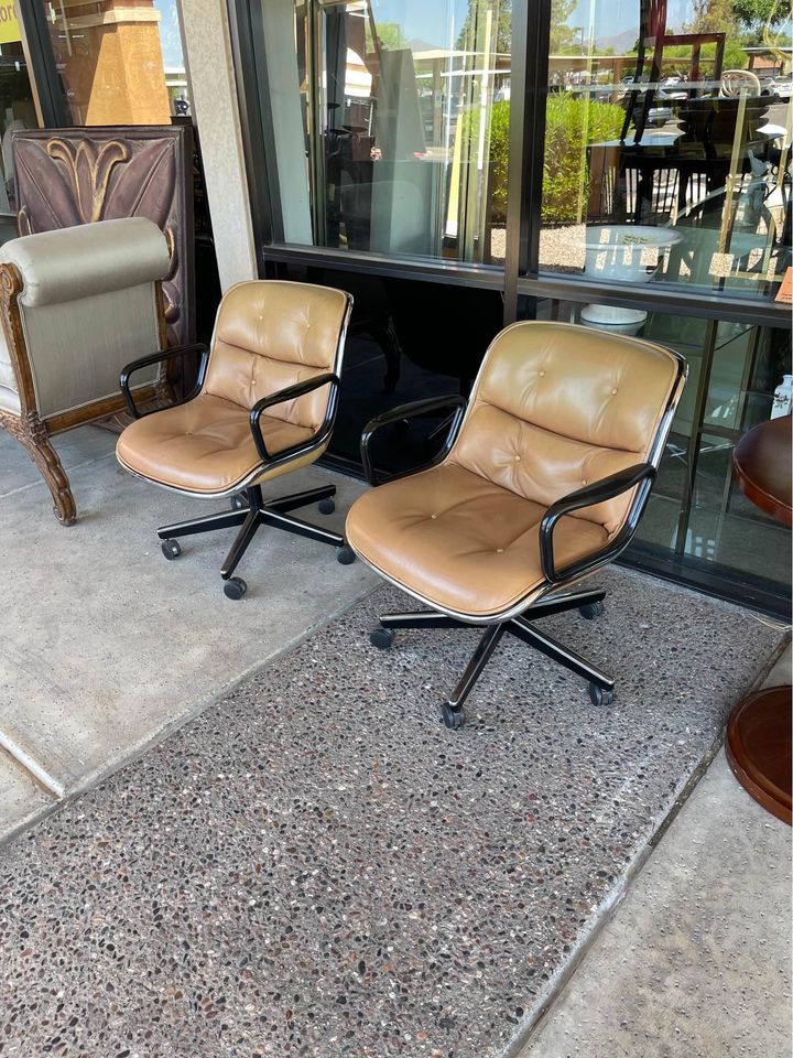 Pollock Leather Rolling Chairs angle Charles Pollock Leather Rolling Chairs