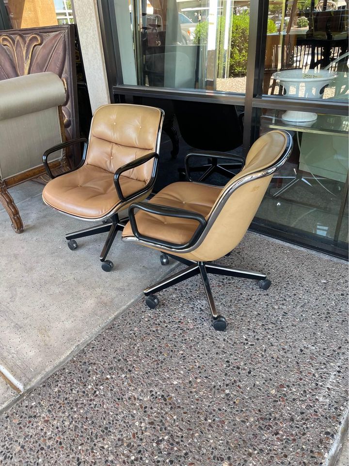 Pollock Leather Rolling Chairs side Charles Pollock Leather Rolling Chairs