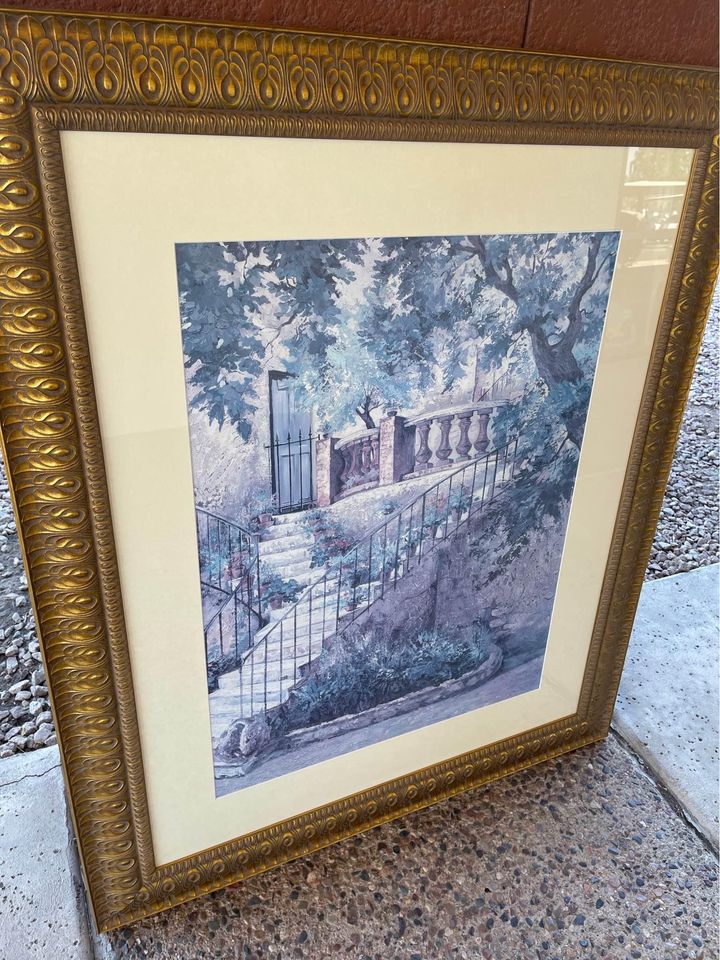 Scenic Prints with Gold Wood Frames stairs print 2 Scenic Prints with Gold Wood Frames